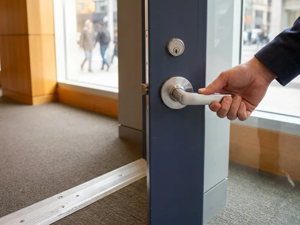Hardware close-up for ADA door hardware work in San Diego