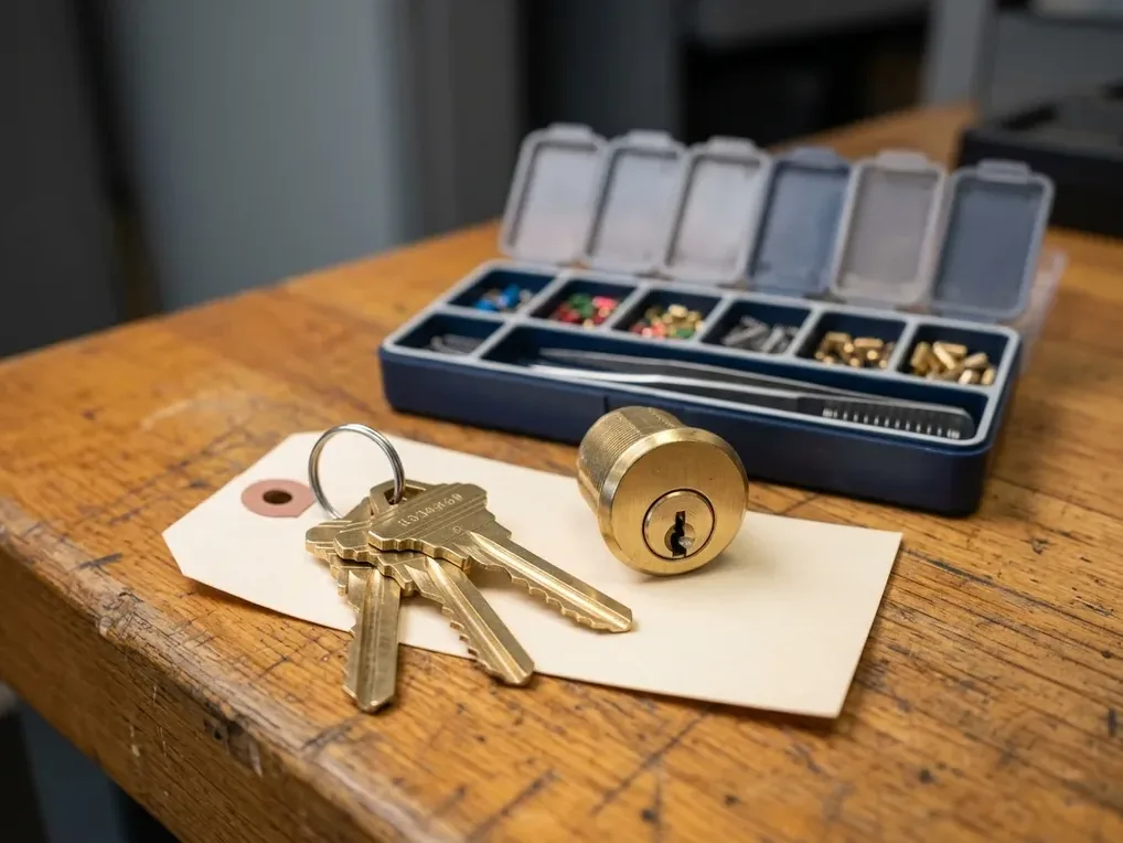 Hardware close-up for employee termination lock change work in San Diego