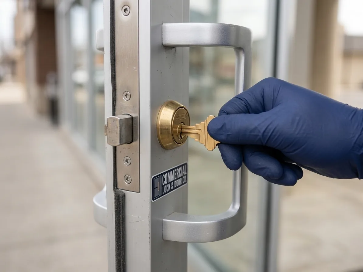 Hardware close-up for office lockout work in San Diego